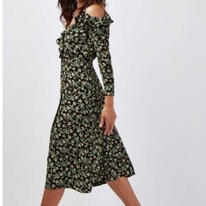 Topshop Floral Wrap V-cut Peep Shoulder Long Sleeve Midi Dress Wedding Guest